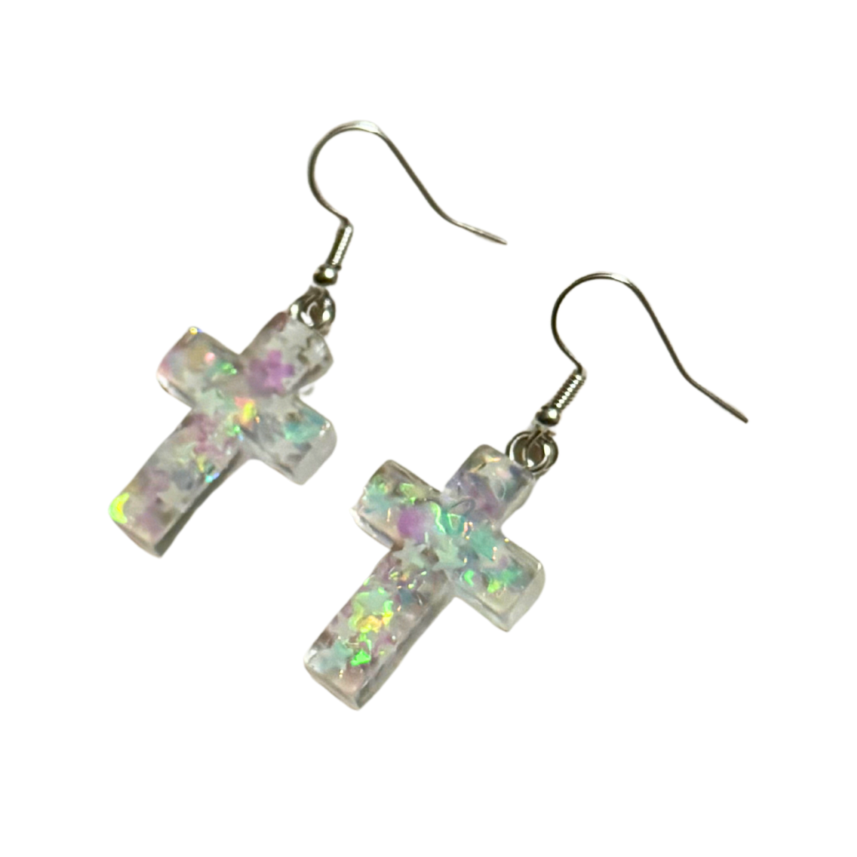White Cross Glow-In-The-Dark Earrings
