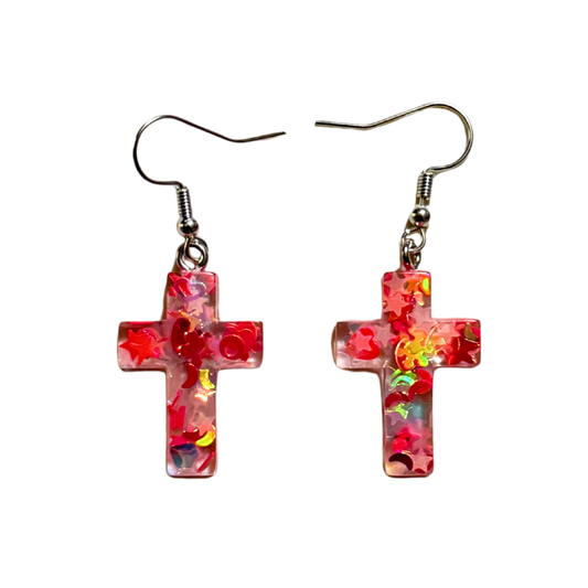 Pink Cross Glow-In-The-Dark Earrings