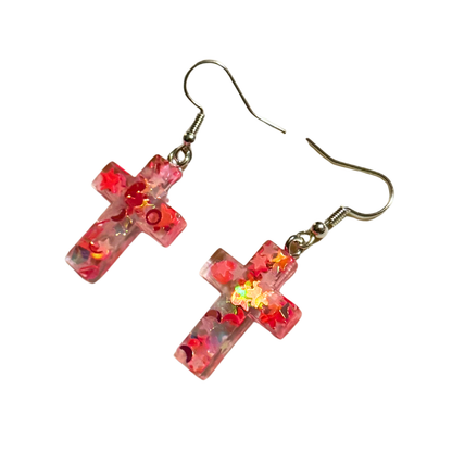 Pink Cross Glow-In-The-Dark Earrings