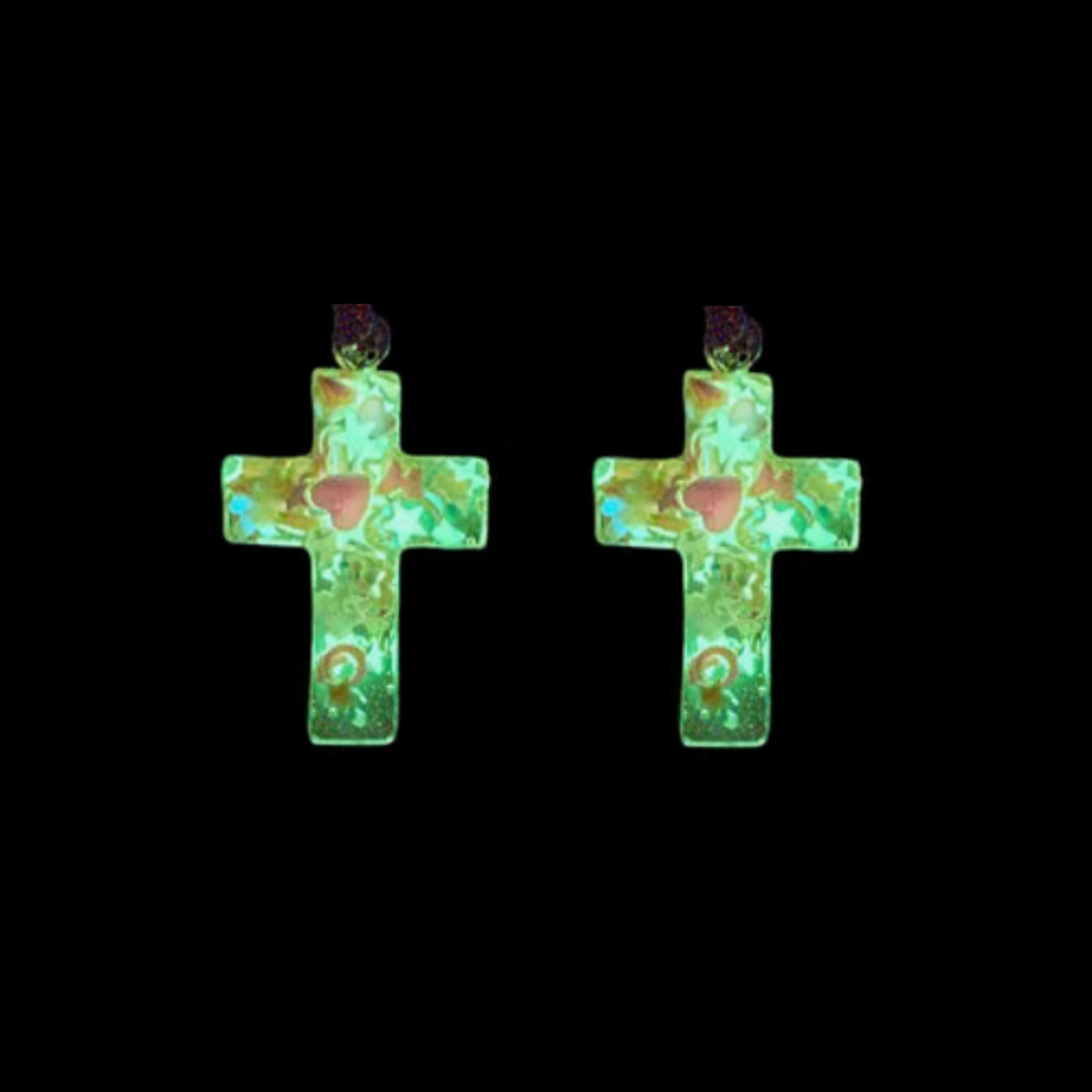Pink Cross Glow-In-The-Dark Earrings