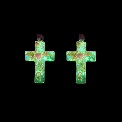 Pink Cross Glow-In-The-Dark Earrings
