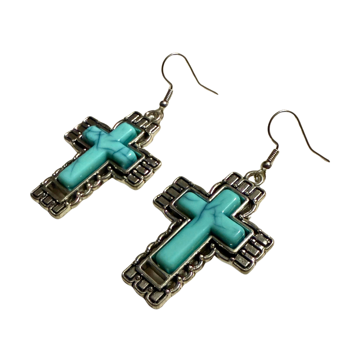 Turquoise Stone Cross Earrings
