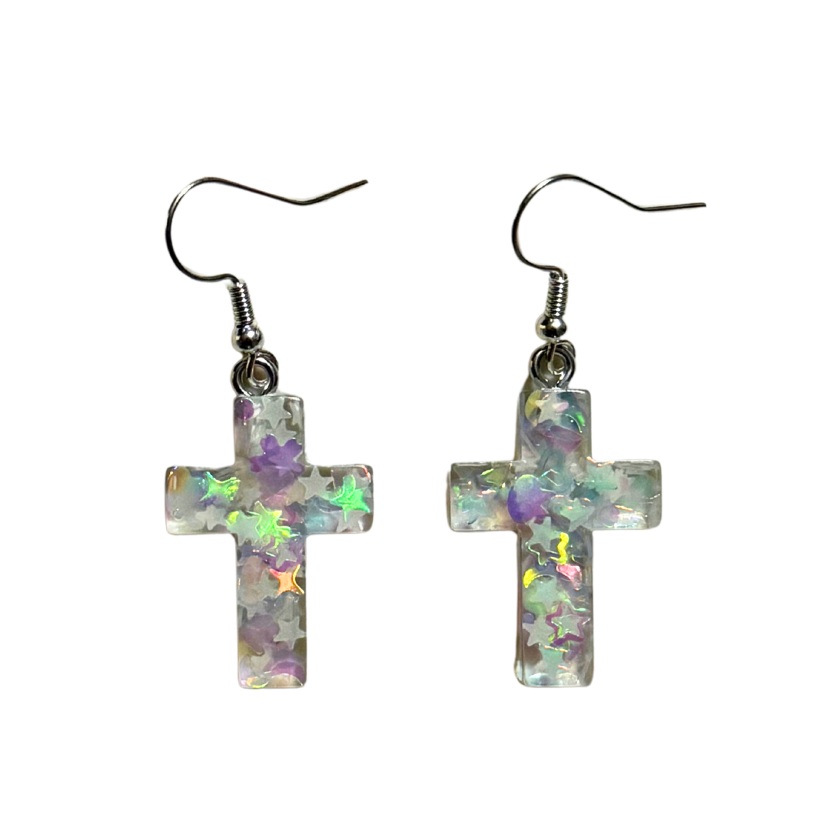 White Cross Glow-In-The-Dark Earrings