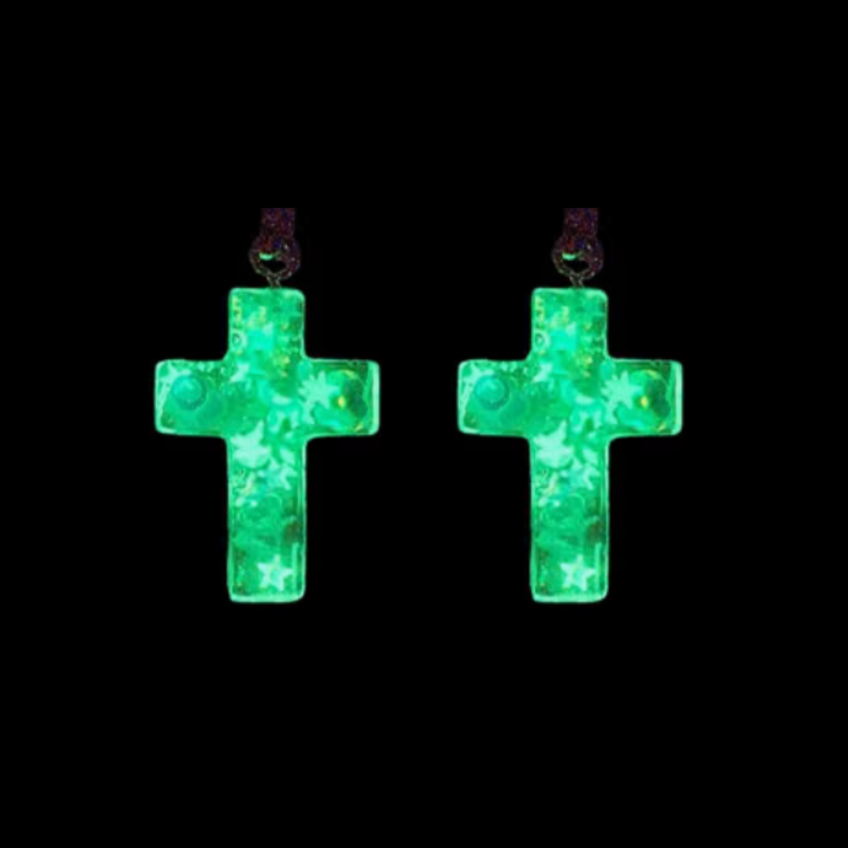 White Cross Glow-In-The-Dark Earrings