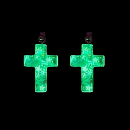 White Cross Glow-In-The-Dark Earrings